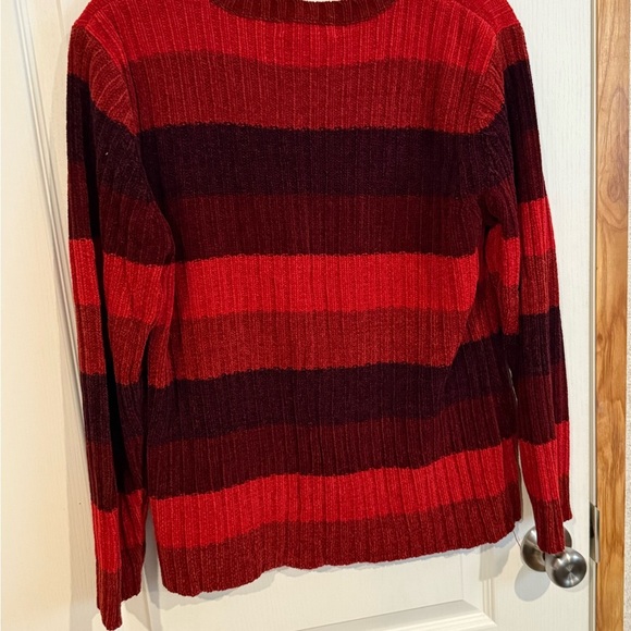 Bold Red and Burgundy Carolyn Taylor Striped Crew Neck Sweater - Picture 3 of 3